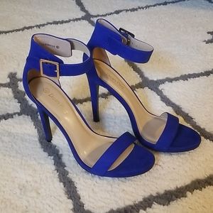 Blue Suede Peep Toe Stilettos Size 9.5 Womens